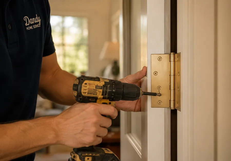 Securing a solid brass door hinge with a drill