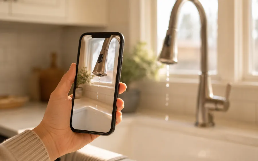 Filming a dripping faucet on a phone to add it to your list