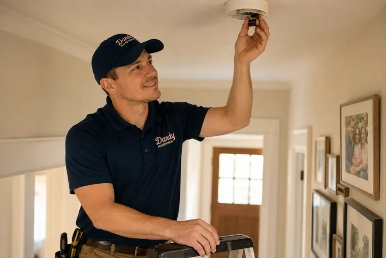 Colin replacing a smoke detector battery