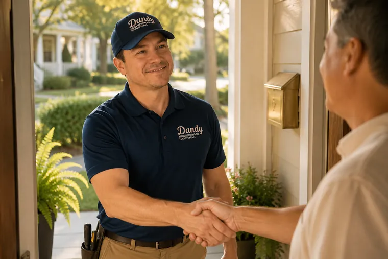 Colin shaking hands with a member at the front door